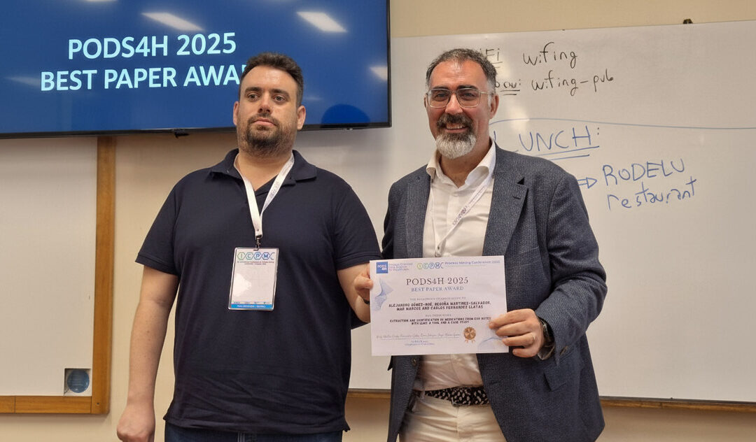 ITACA researchers receive the Best Paper Award at an international conference on process mining in healthcare